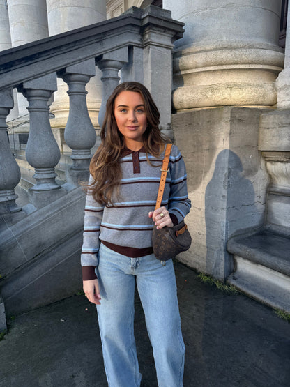 Polo Sweater - Light Blue/Chocolate