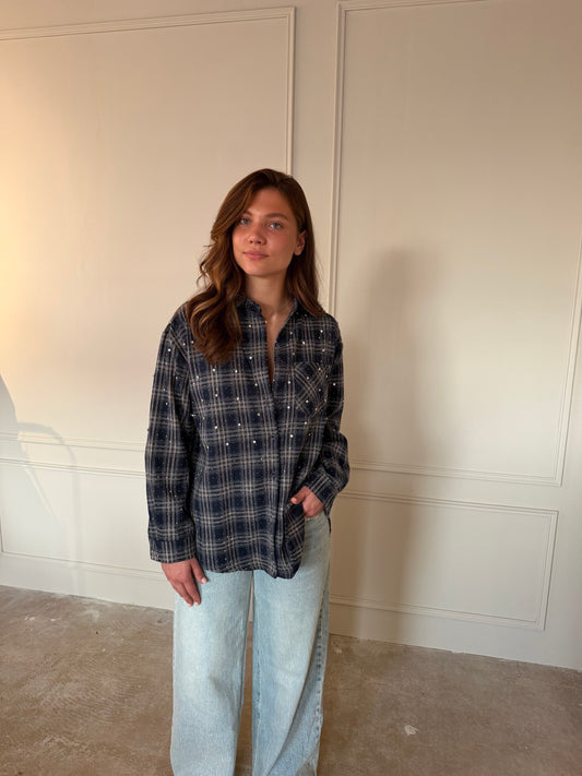 Checked Blouse - Navy