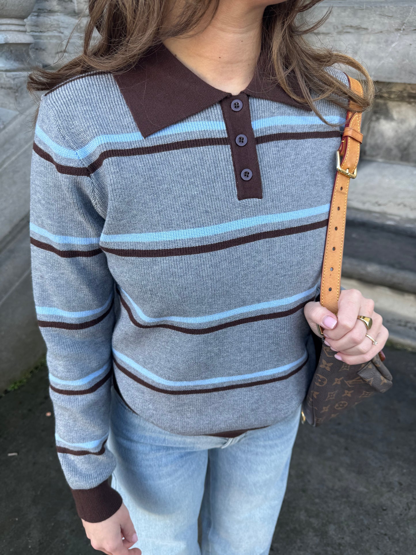 Polo Sweater - Light Blue/Chocolate